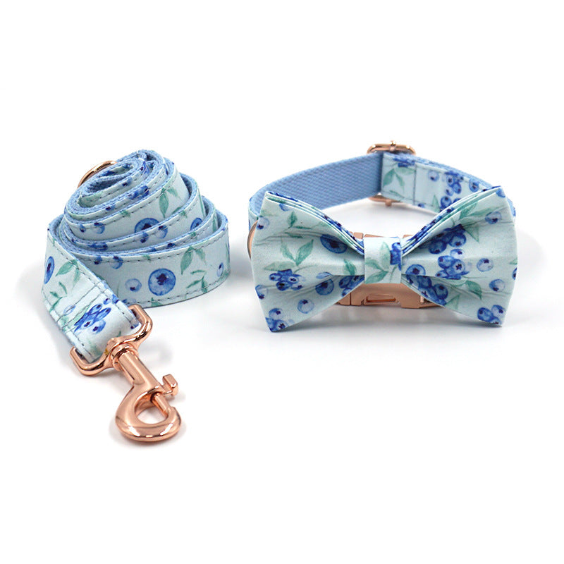 HKM-5876029 Stylish Blue Dog Collar with Leash and Rose Gold Buckle