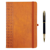 HKM-587603 A5 Brown PU Notebook with Pen, Elastic Closure, 128 Lined Pages, 100g Paper
