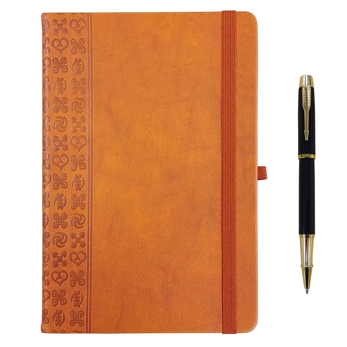 HKM-587603 A5 Brown PU Notebook with Pen, Elastic Closure, 128 Lined Pages, 100g Paper