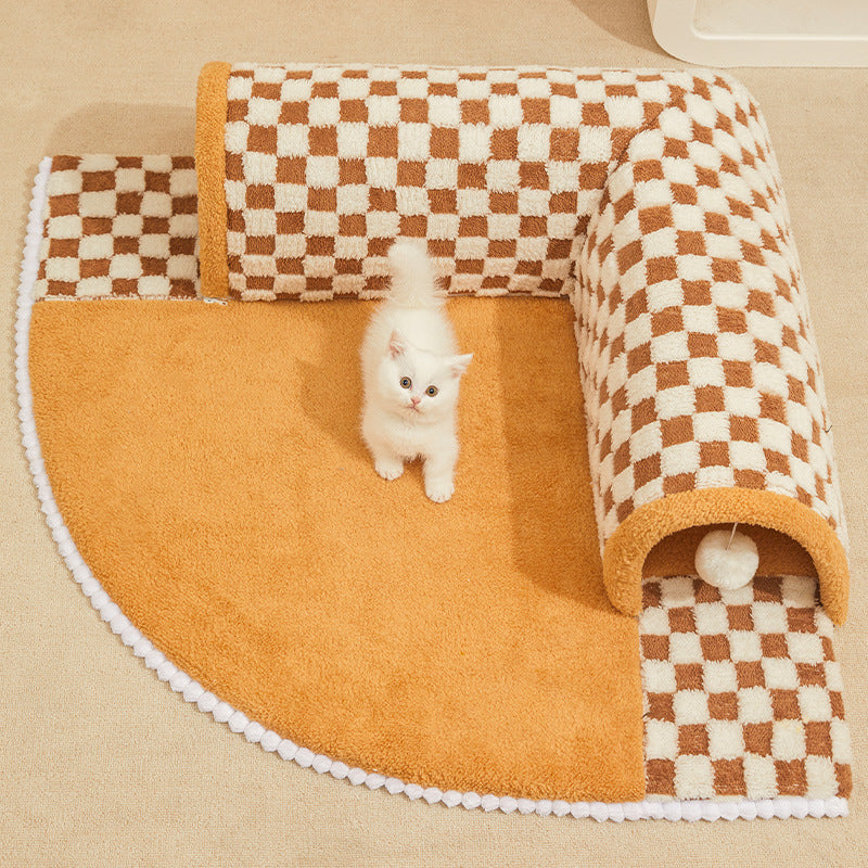 HKM-5876285 Warm and Cozy Removable Cat Nest - Brown Plaid & Yellow Cheese, Two Sizes Available