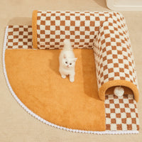 HKM-5876285 Warm and Cozy Removable Cat Nest - Brown Plaid & Yellow Cheese, Two Sizes Available