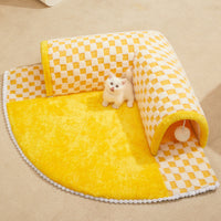 HKM-5876285 Warm and Cozy Removable Cat Nest - Brown Plaid & Yellow Cheese, Two Sizes Available