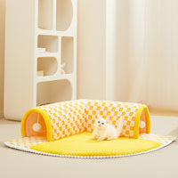 HKM-5876285 Warm and Cozy Removable Cat Nest - Brown Plaid & Yellow Cheese, Two Sizes Available