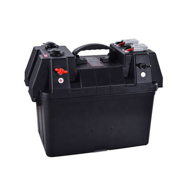 HKM-587667 Weatherproof Portable Battery Box with Dual USB Ports and Voltmeter Indicator