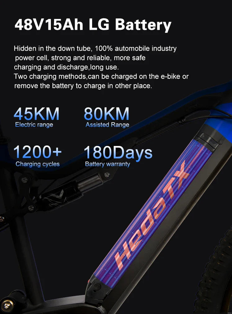 HKM-587795 Electric Mountain Bike with 9-Speed Gears, 27.5-Inch Wheels, and Hydraulic Disc Brakes