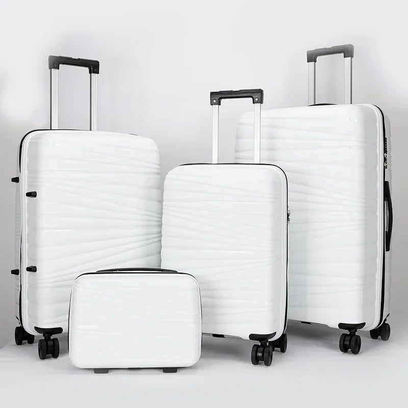 HKM-587859 4-Piece Luggage Set with Spinner Wheels, Durable PP Storage Trolley Cases in 14, 20, 24, and 28 Inch Sizes