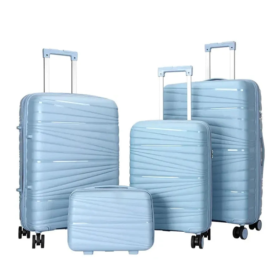 HKM-587859 4-Piece Luggage Set with Spinner Wheels, Durable PP Storage Trolley Cases in 14, 20, 24, and 28 Inch Sizes