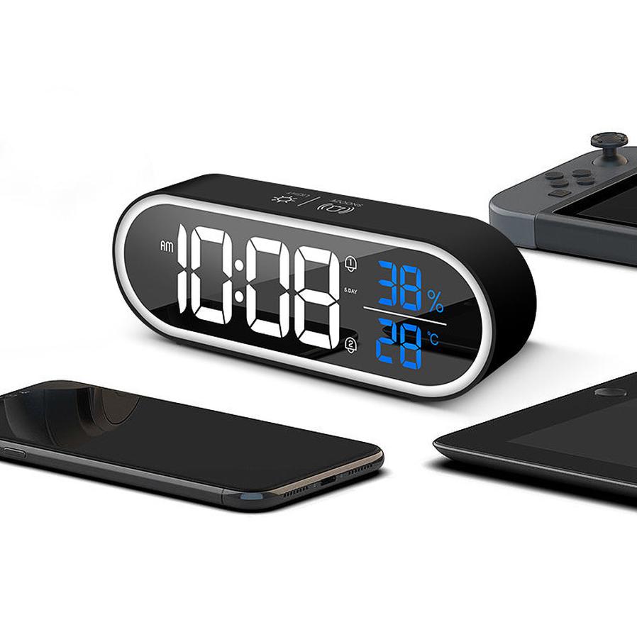 HKM-587987 Rechargeable LED Music Clock with Adjustable Sound and Mirror Finish