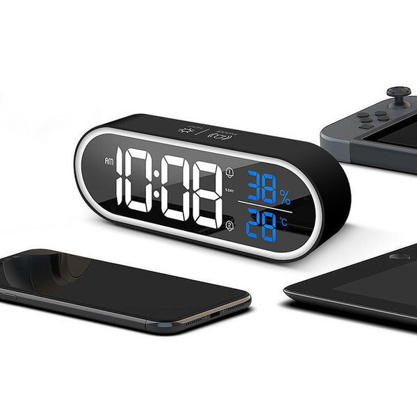 HKM-587987 Rechargeable LED Music Clock with Adjustable Sound and Mirror Finish