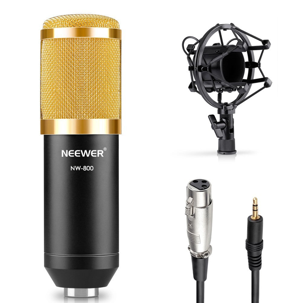 HKM-588179 Professional Condenser Microphone Set with Shock Mount and Anti-Wind Foam Cap, Ideal for Studio Recording