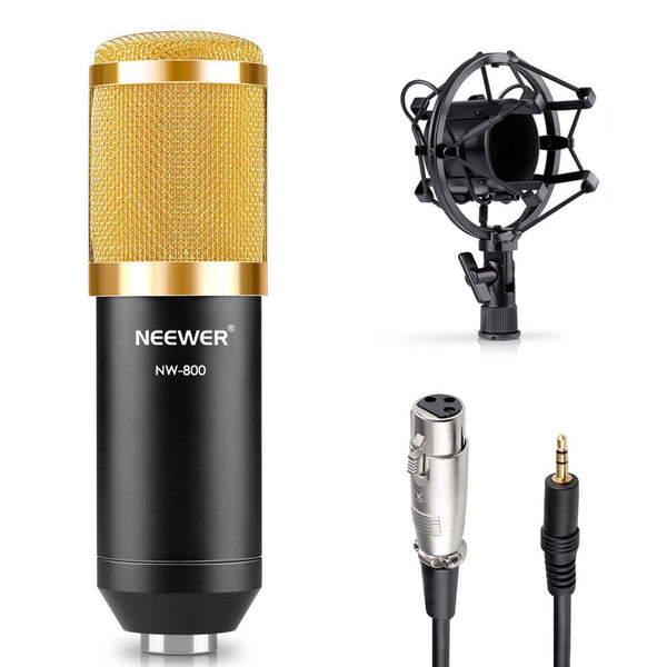 HKM-588179 Professional Condenser Microphone Set with Shock Mount and Anti-Wind Foam Cap, Ideal for Studio Recording