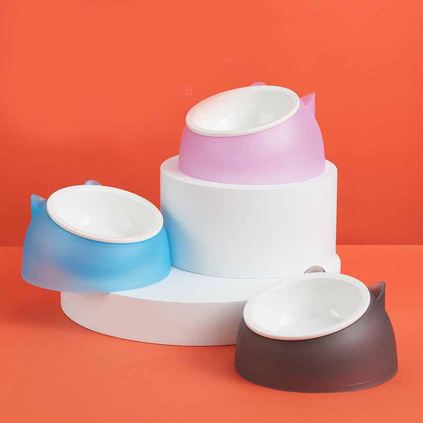 HKM-5882173 Tilting Anti-overturning Ceramic Pet Bowl for Cats and Small Dogs - 250ml Capacity, Multiple Colors Available