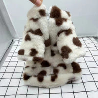 HKM-5882557 Plush Warm Coat for Small Dogs in Pink and Brown, Ideal for Teddy Bichon and Pomeranian