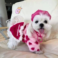 HKM-5882557 Plush Warm Coat for Small Dogs in Pink and Brown, Ideal for Teddy Bichon and Pomeranian