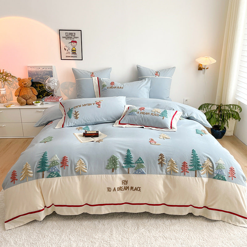 HKM-588307 Cozy Cartoon Style Cotton Bedding Set for Kids - Four-Piece, Autumn and Winter Design, Various Sizes Available
