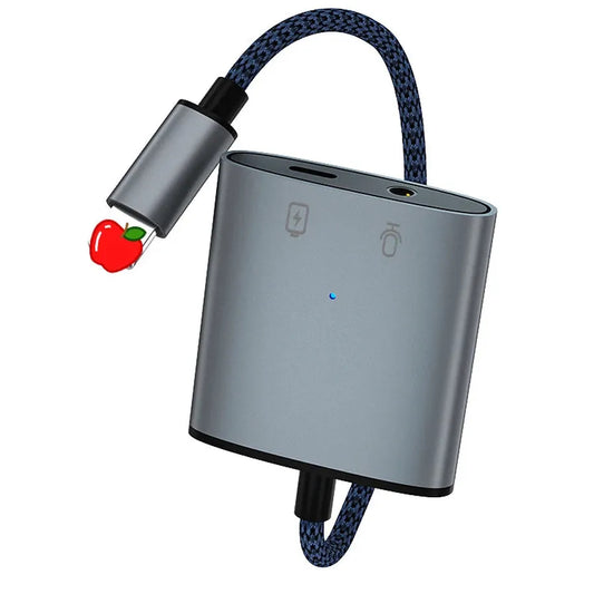 HKM-588371 2 in 1 Lightning to 3.5mm Audio and Charging Adapter for iPhone with Microphone Support