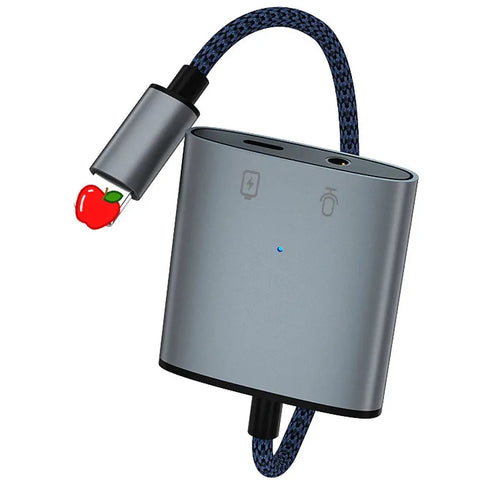 HKM-588371 2 in 1 Lightning to 3.5mm Audio and Charging Adapter for iPhone with Microphone Support