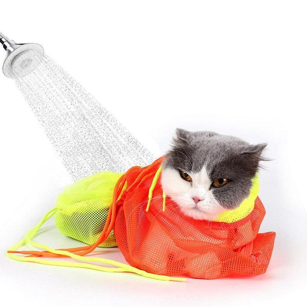 HKM-588371 Cat Bathing and Grooming Bag - Polyester Mesh Cleaning Tool for Scratch Prevention - Multiple Colors