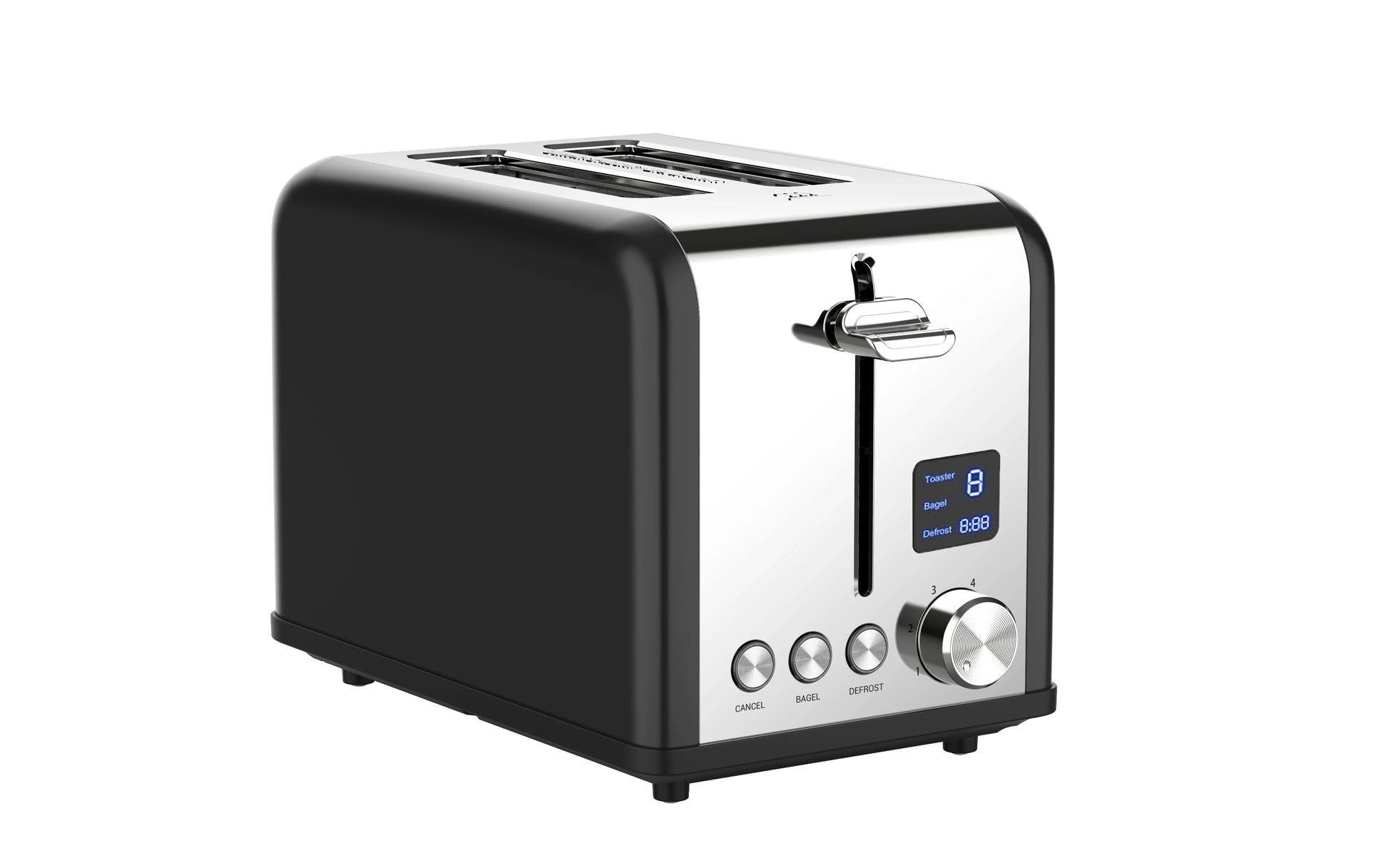 HKM-588371 Extra Wide Slot Defrost Toaster - 2 Slice Kitchen Appliance in Modern White and Black Design