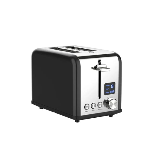 HKM-588371 Extra Wide Slot Defrost Toaster - 2 Slice Kitchen Appliance in Modern White and Black Design