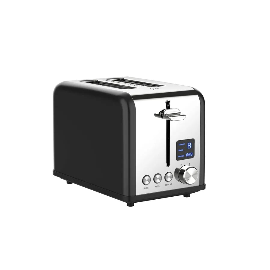 HKM-588371 Extra Wide Slot Defrost Toaster - 2 Slice Kitchen Appliance in Modern White and Black Design