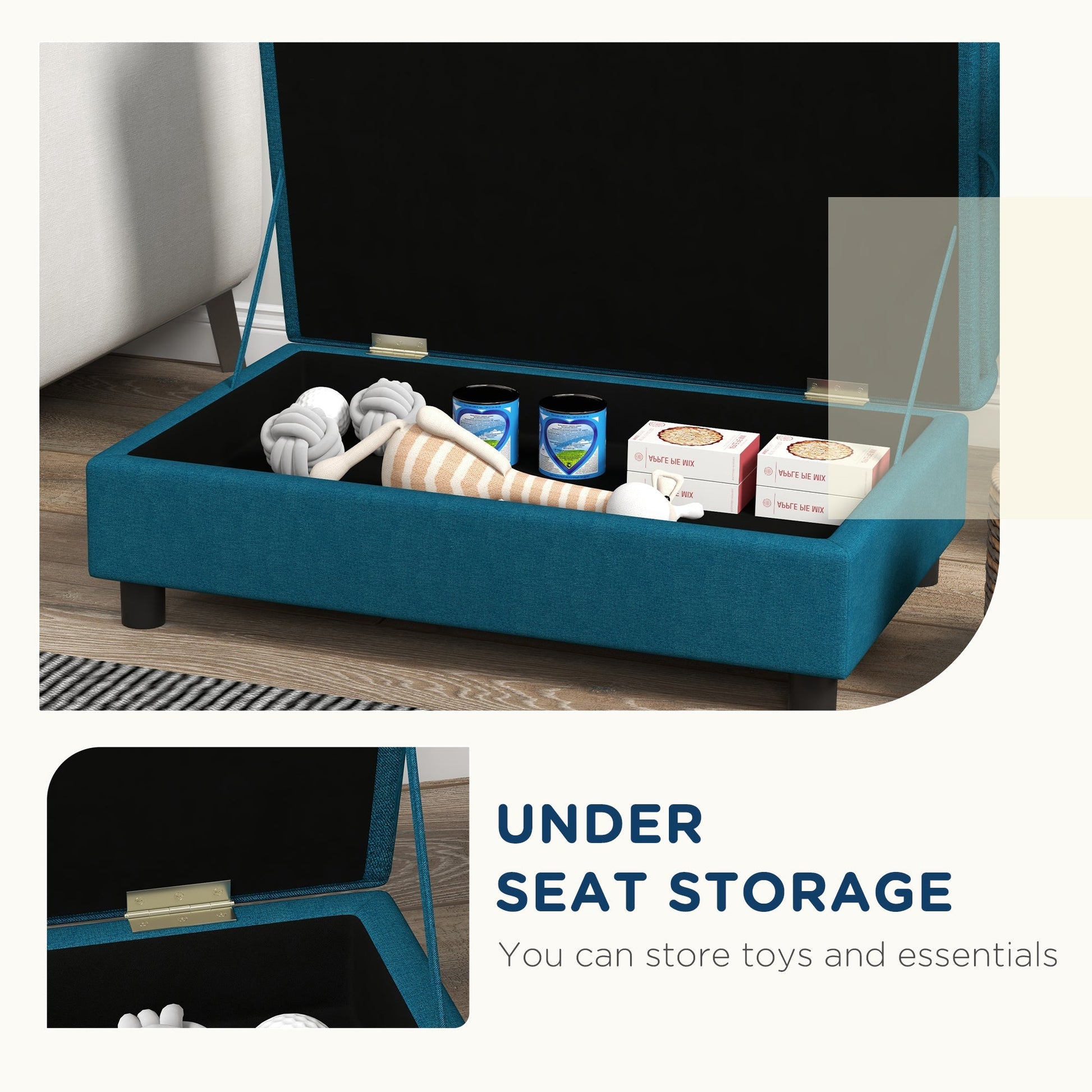 HKM-5886397 Cozy Dark Blue Pet Sofa for Small Dogs with Under-Seat Storage