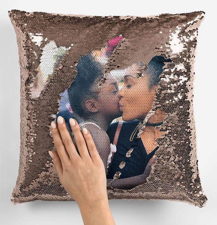 HKM-588691 Customized Rose Gold Sequin Cushion Cover – 40x40 cm Stylish Home Decor