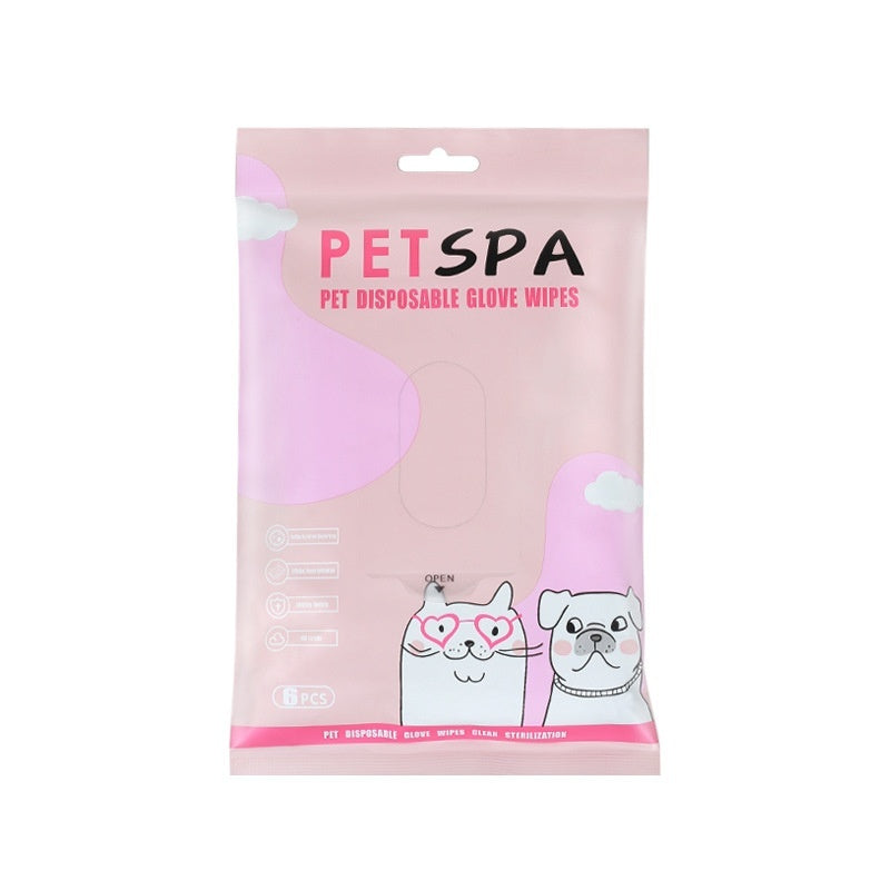 HKM-5887421 Pet Cleaning Wipes Gloves for Dogs - Deodorizing Wash-free Dry Cleaning - 6 Pack, Pink & White