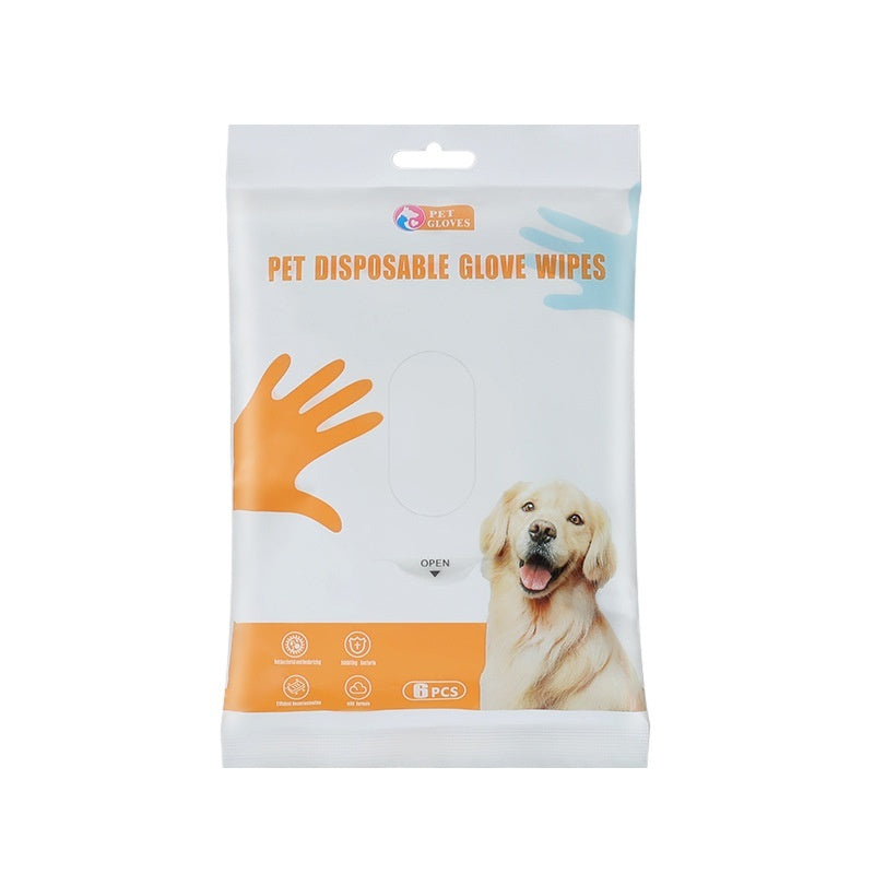 HKM-5887421 Pet Cleaning Wipes Gloves for Dogs - Deodorizing Wash-free Dry Cleaning - 6 Pack, Pink & White
