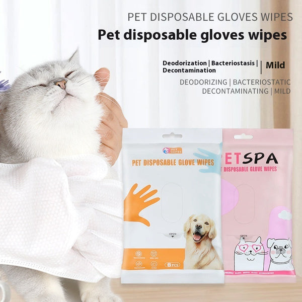 HKM-5887421 Pet Cleaning Wipes Gloves for Dogs - Deodorizing Wash-free Dry Cleaning - 6 Pack, Pink & White