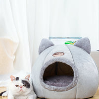 HKM-5887805 Cozy Enclosed Cat Bed Nest in Arctic Velvet and Plush Material for Warm Sleeping