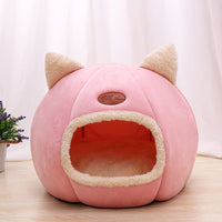 HKM-5887805 Cozy Enclosed Cat Bed Nest in Arctic Velvet and Plush Material for Warm Sleeping