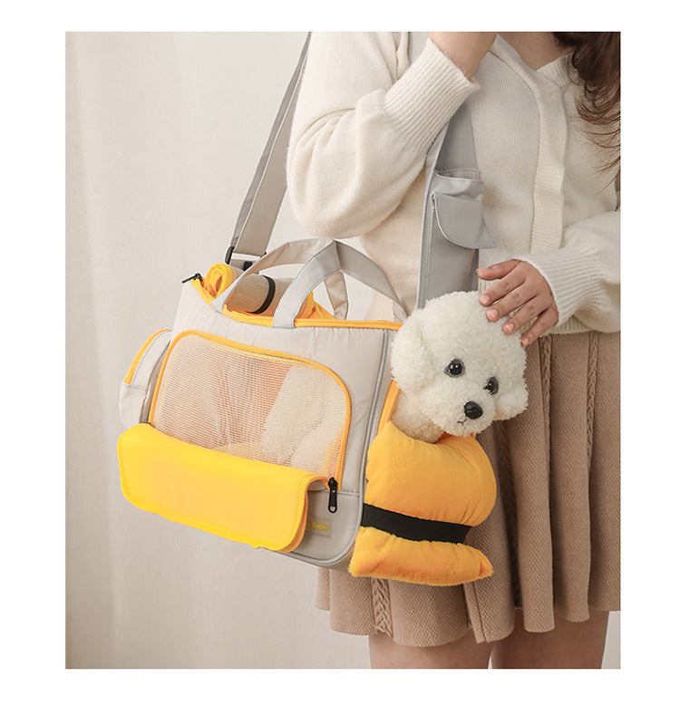 HKM-5889981 Large Capacity Soft Nylon Pet Crossbody Bag with Shoulder Strap and Poop Bag - Available in Navy Blue and Khaki