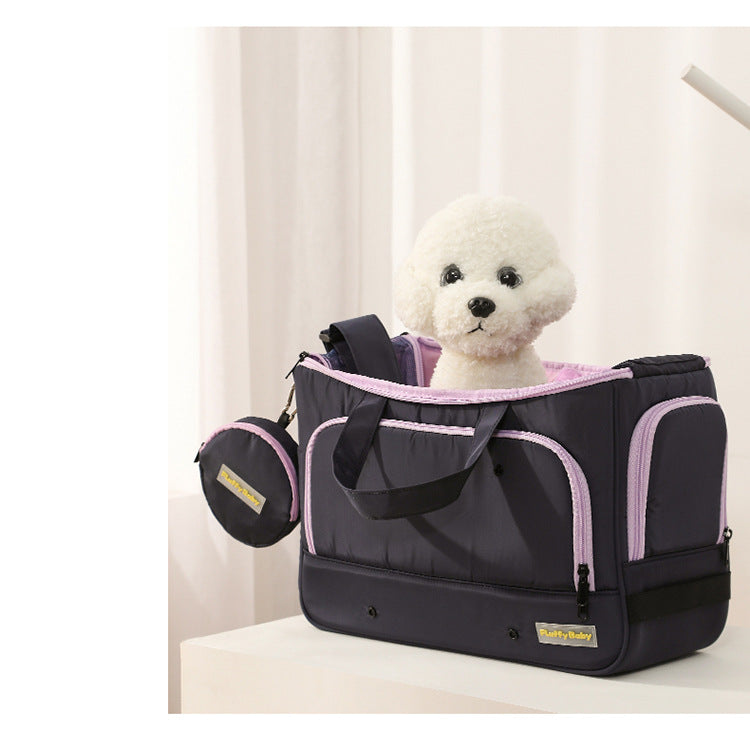 HKM-5889981 Large Capacity Soft Nylon Pet Crossbody Bag with Shoulder Strap and Poop Bag - Available in Navy Blue and Khaki