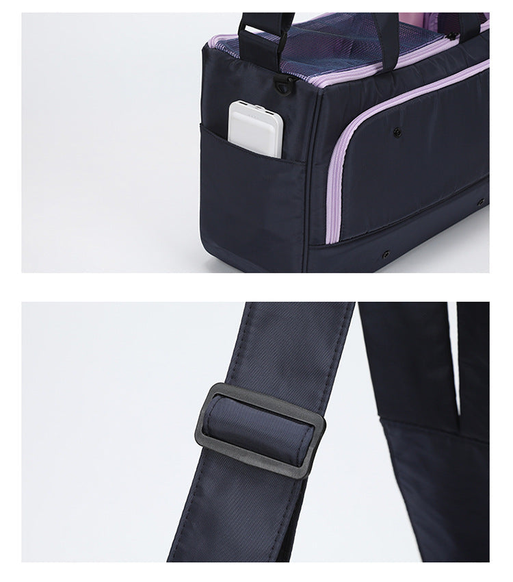 HKM-5889981 Large Capacity Soft Nylon Pet Crossbody Bag with Shoulder Strap and Poop Bag - Available in Navy Blue and Khaki