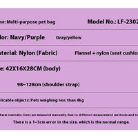 HKM-5889981 Large Capacity Soft Nylon Pet Crossbody Bag with Shoulder Strap and Poop Bag - Available in Navy Blue and Khaki