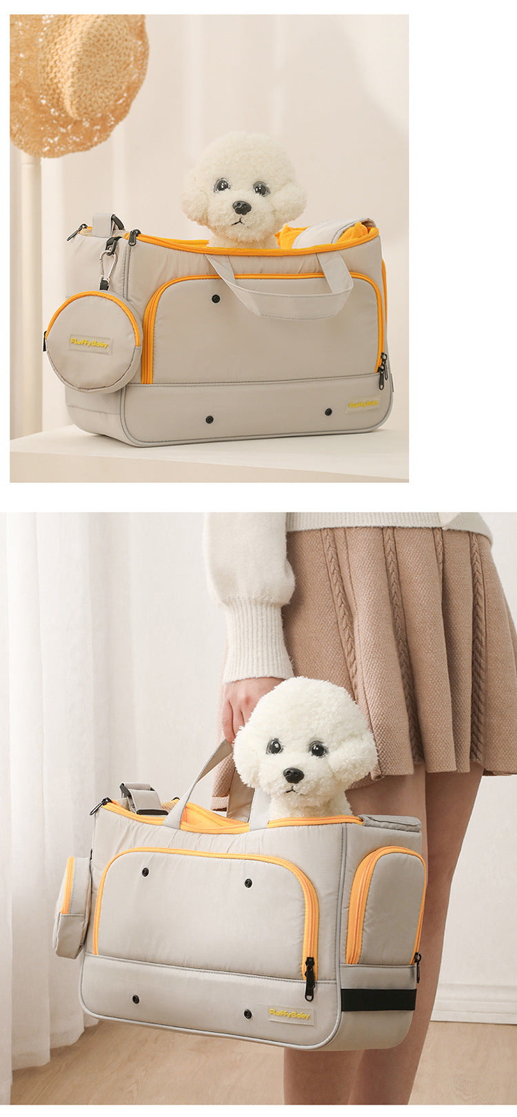HKM-5889981 Large Capacity Soft Nylon Pet Crossbody Bag with Shoulder Strap and Poop Bag - Available in Navy Blue and Khaki