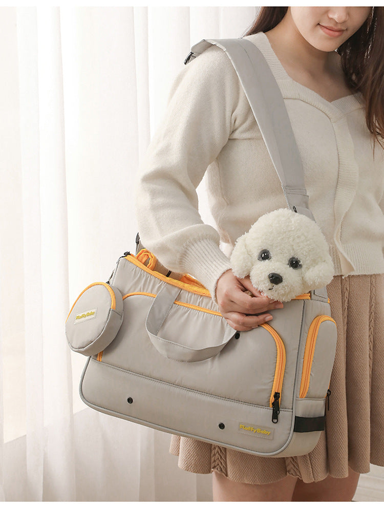HKM-5889981 Large Capacity Soft Nylon Pet Crossbody Bag with Shoulder Strap and Poop Bag - Available in Navy Blue and Khaki