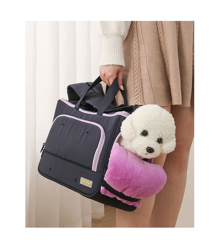 HKM-5889981 Large Capacity Soft Nylon Pet Crossbody Bag with Shoulder Strap and Poop Bag - Available in Navy Blue and Khaki
