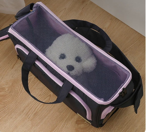 HKM-5889981 Large Capacity Soft Nylon Pet Crossbody Bag with Shoulder Strap and Poop Bag - Available in Navy Blue and Khaki