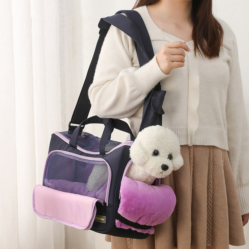 HKM-5889981 Large Capacity Soft Nylon Pet Crossbody Bag with Shoulder Strap and Poop Bag - Available in Navy Blue and Khaki