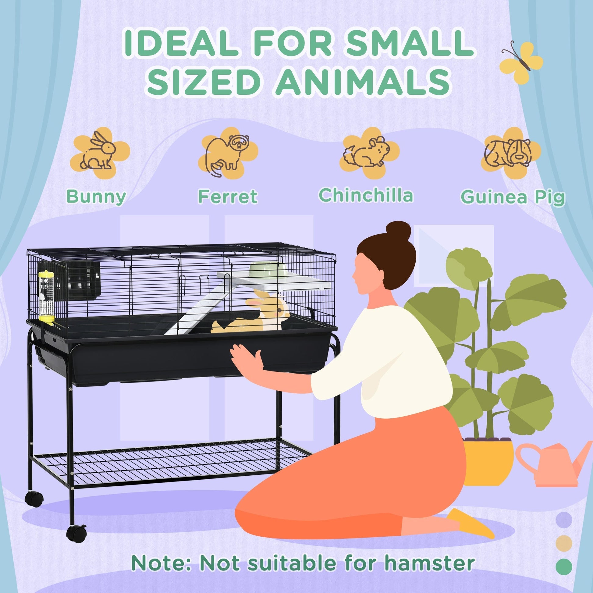 HKM-5891389 Two-Story Small Animal Habitat with Removable Stand and Storage Shelf