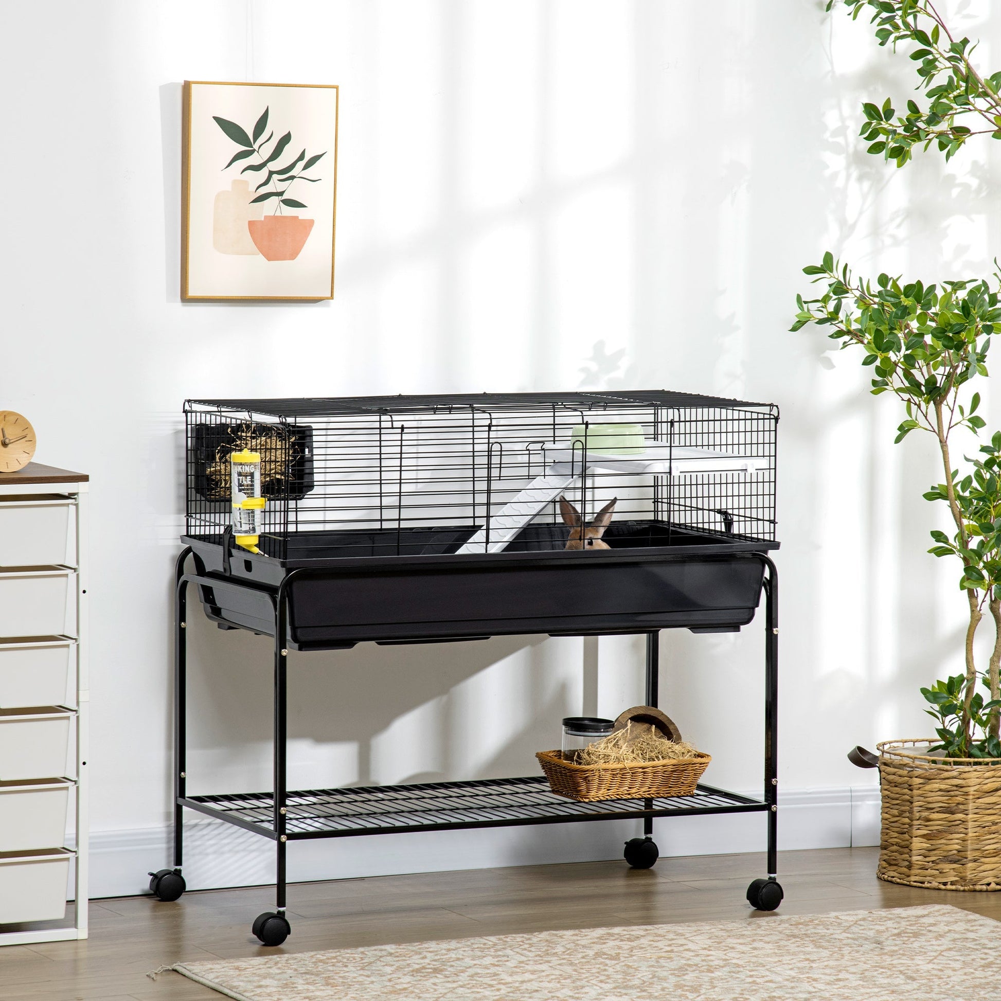 HKM-5891389 Two-Story Small Animal Habitat with Removable Stand and Storage Shelf