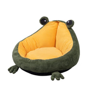 HKM-5891773 Frog Nest Winter Warm Semi-Enclosed Cat Bed in Green and Yellow, Soft Crystal Material