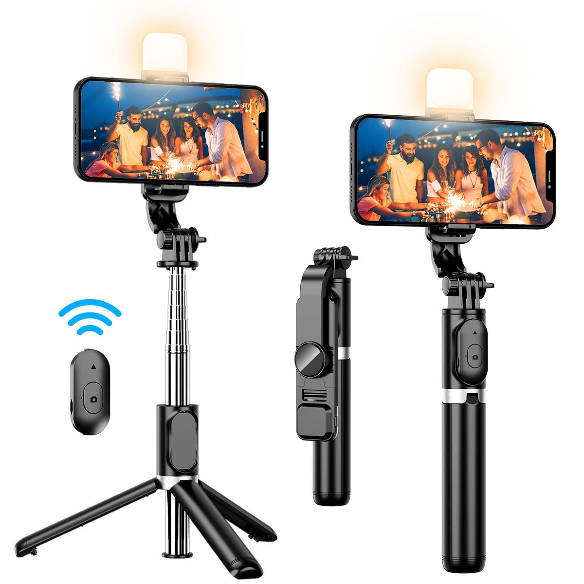 HKM-589203 Portable Bluetooth Selfie Stick Tripod with Retractable Design and Beauty Fill Light Option