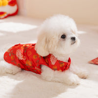 HKM-5892285 Red Floral Cheongsam Pet Vest with Knot Buttons for Lunar New Year Celebrations