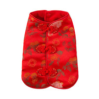HKM-5892285 Red Floral Cheongsam Pet Vest with Knot Buttons for Lunar New Year Celebrations