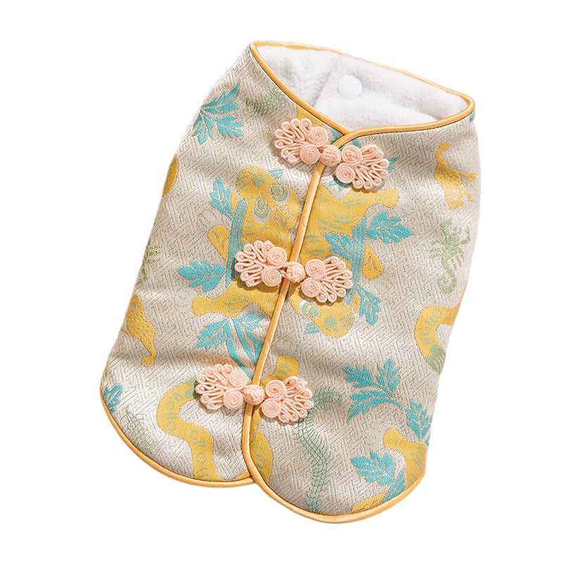 HKM-5892285 Red Floral Cheongsam Pet Vest with Knot Buttons for Lunar New Year Celebrations