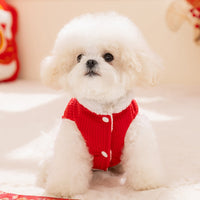 HKM-5892285 Red Floral Cheongsam Pet Vest with Knot Buttons for Lunar New Year Celebrations