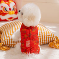 HKM-5892285 Red Floral Cheongsam Pet Vest with Knot Buttons for Lunar New Year Celebrations